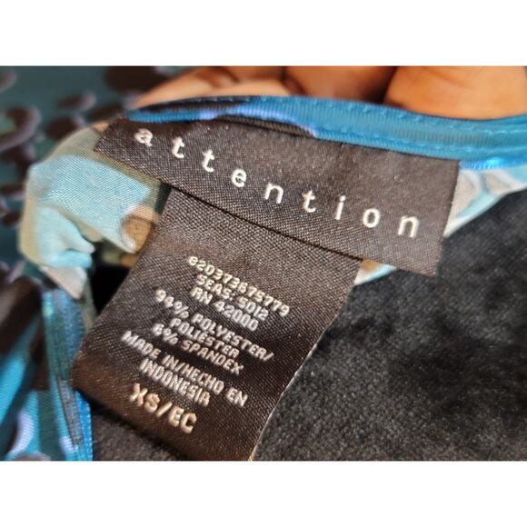 Attention Blouse Women's Blue Black Size XS Animal Print Stretch Long Sleeve - Picture 9 of 11